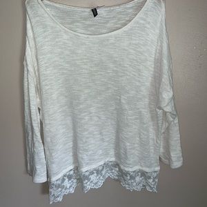 H&M White Sweater with Lace Trim